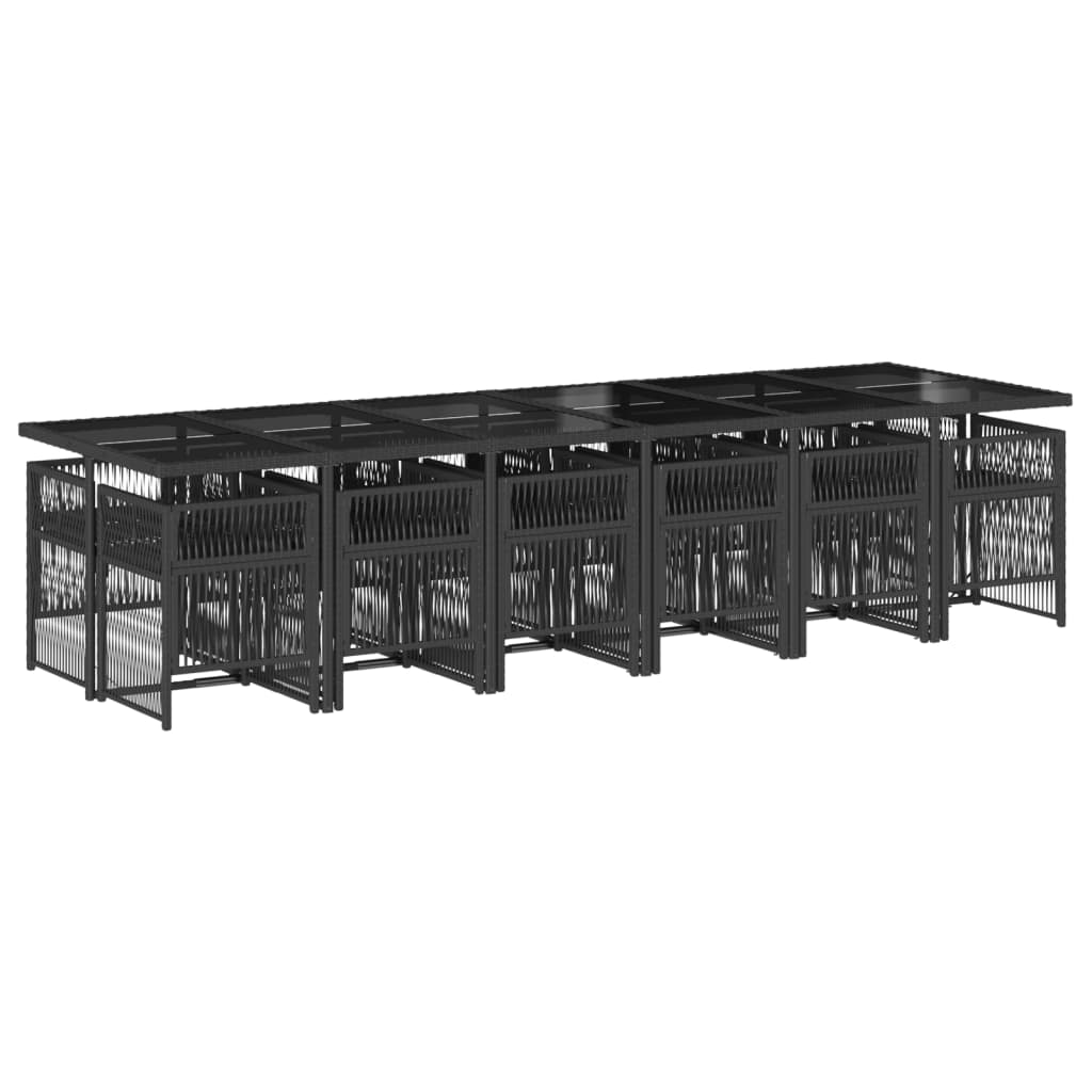 13 Piece Garden Dining Set with Cushions Black Poly Rattan