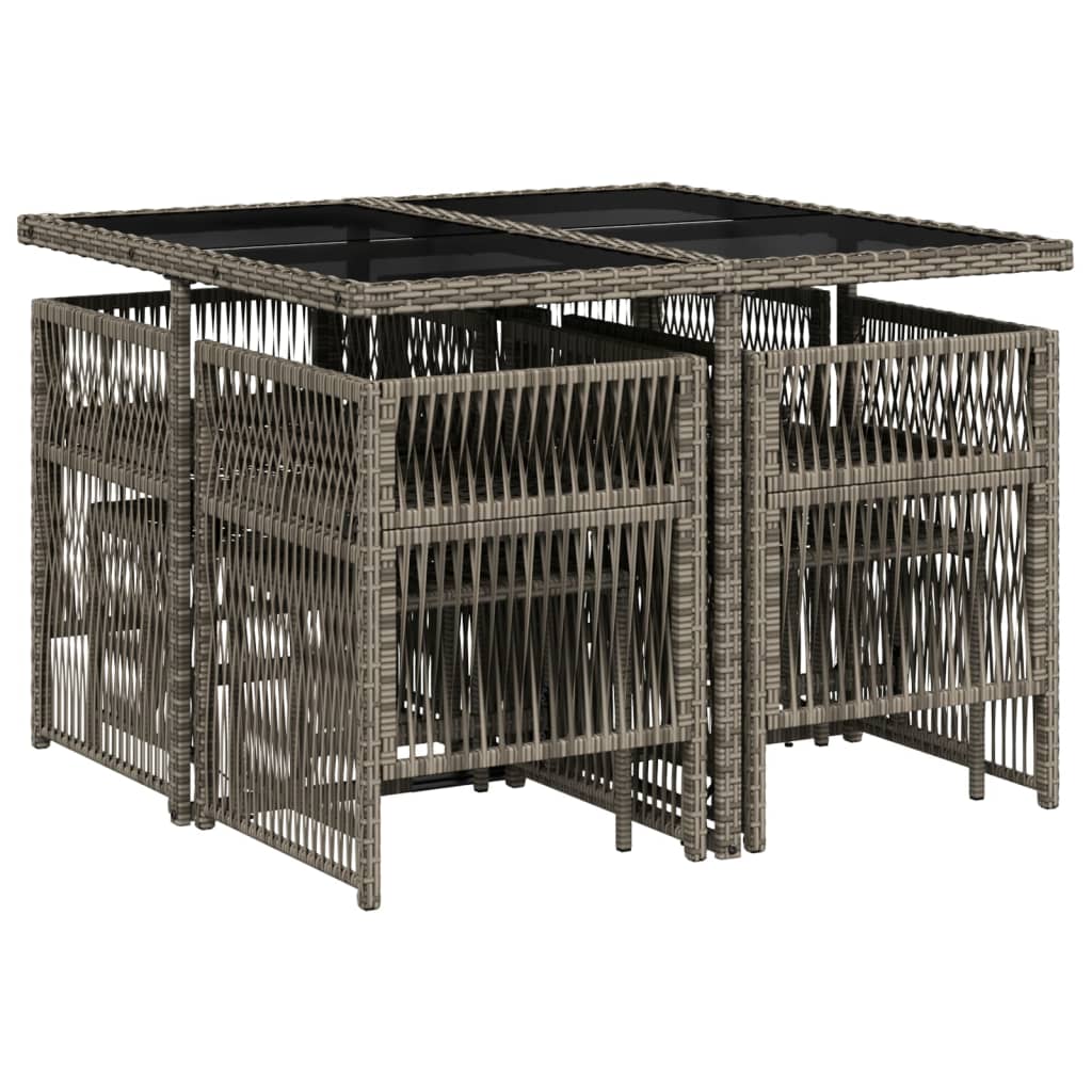 9 Piece Garden Dining Set with Cushions Grey Poly Rattan