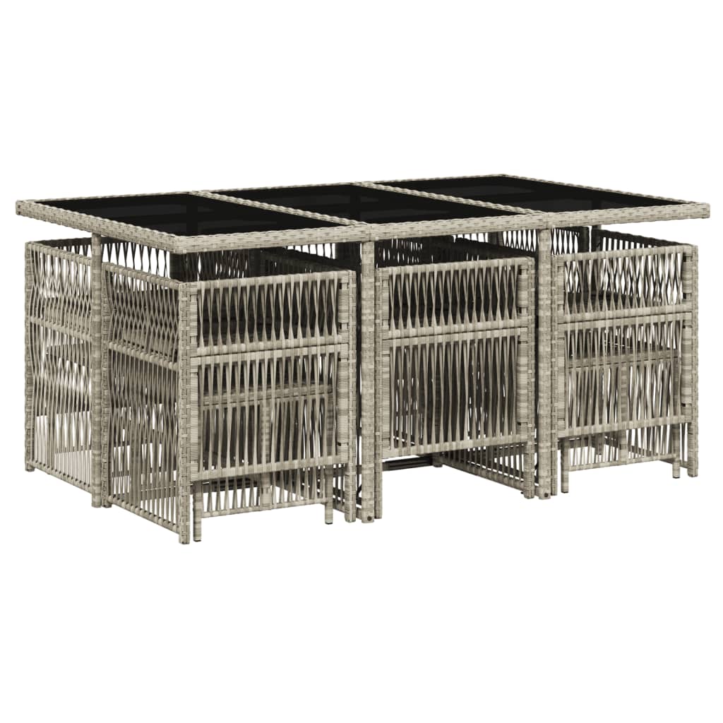 11 Piece Garden Dining Set with Cushions Light Grey Poly Rattan