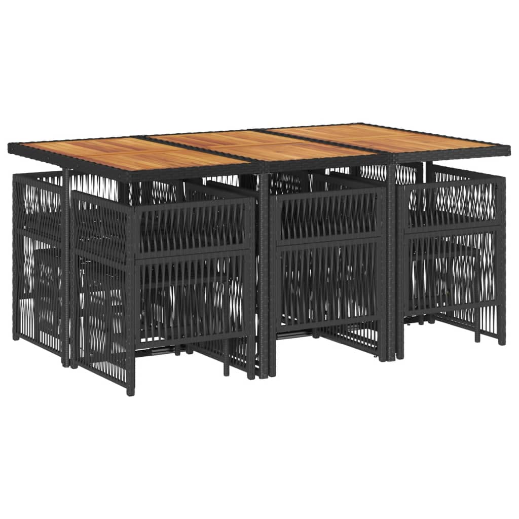 11 Piece Garden Dining Set with Cushions Black Poly Rattan