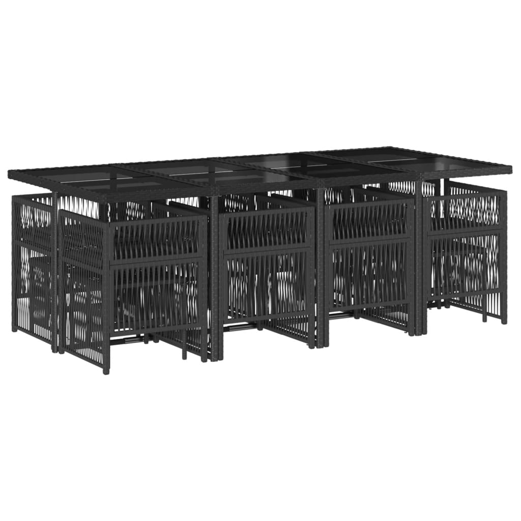 13 Piece Garden Dining Set with Cushions Black Poly Rattan