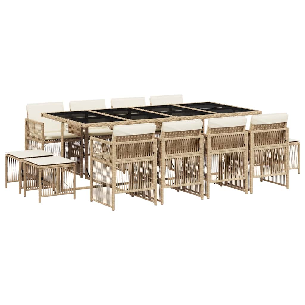 13 Piece Garden Dining Set with Cushions Beige Poly Rattan