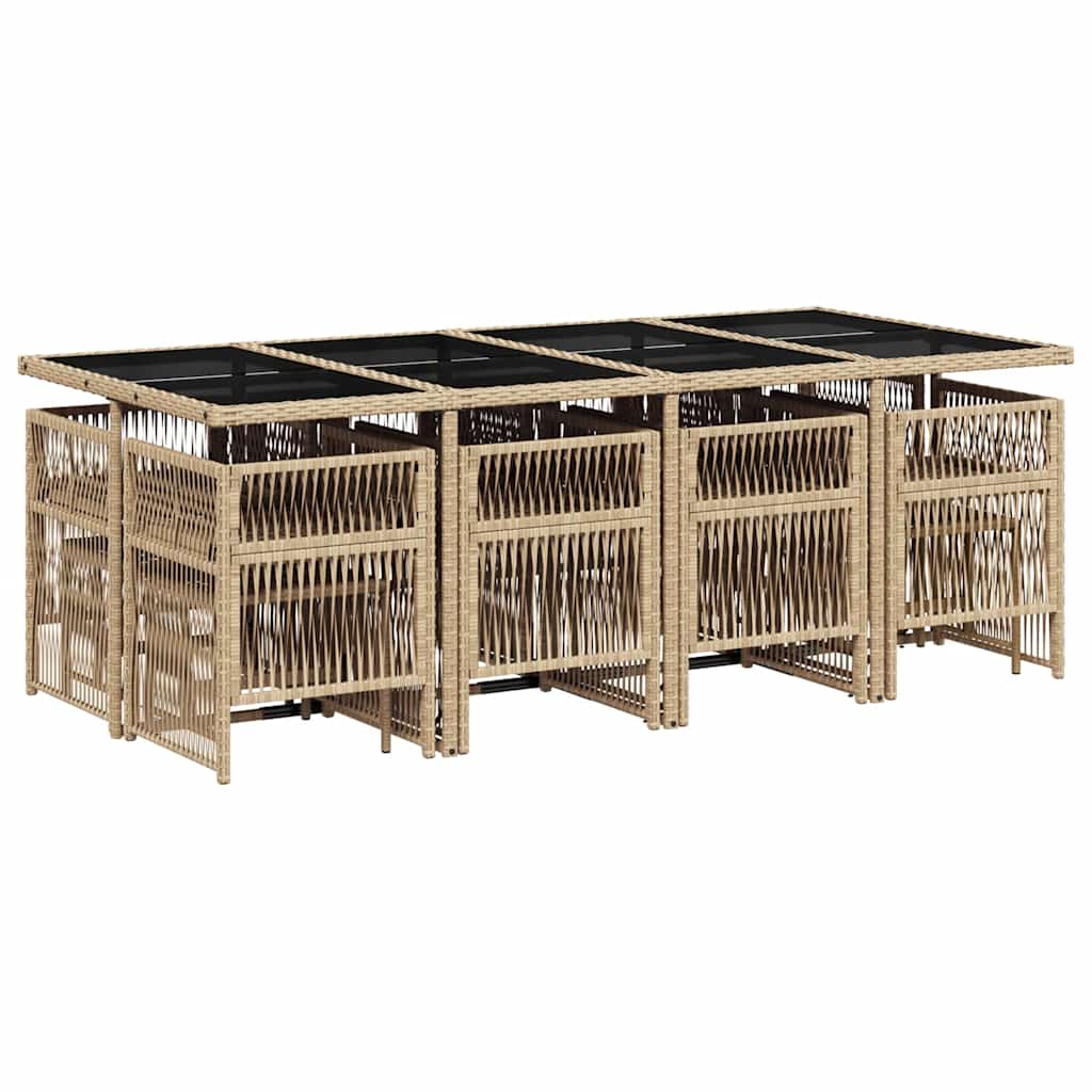 13 Piece Garden Dining Set with Cushions Beige Poly Rattan