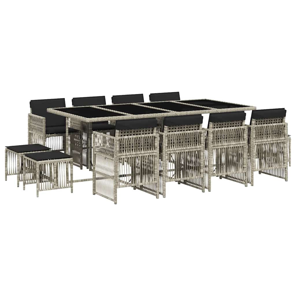 13 Piece Garden Dining Set with Cushions Light Grey Poly Rattan