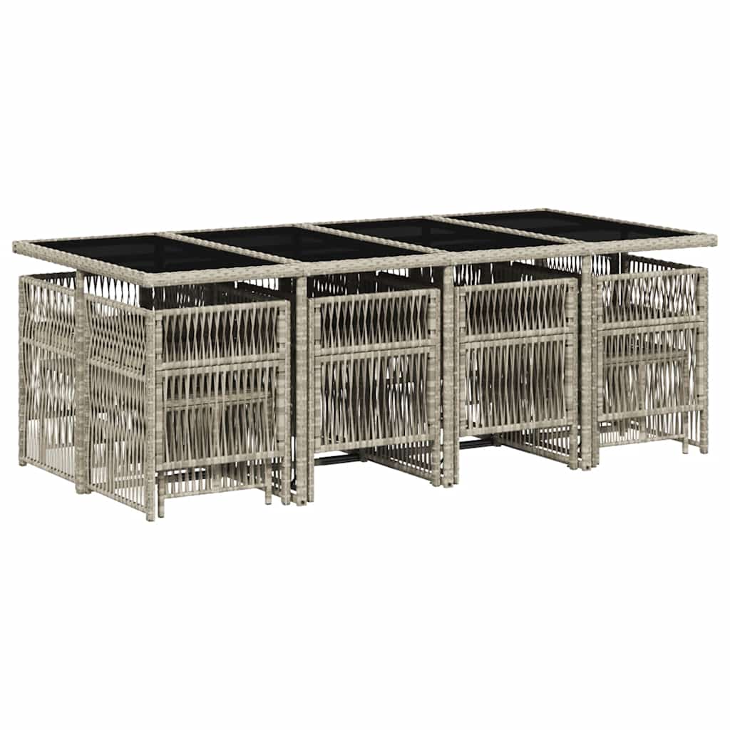 13 Piece Garden Dining Set with Cushions Light Grey Poly Rattan