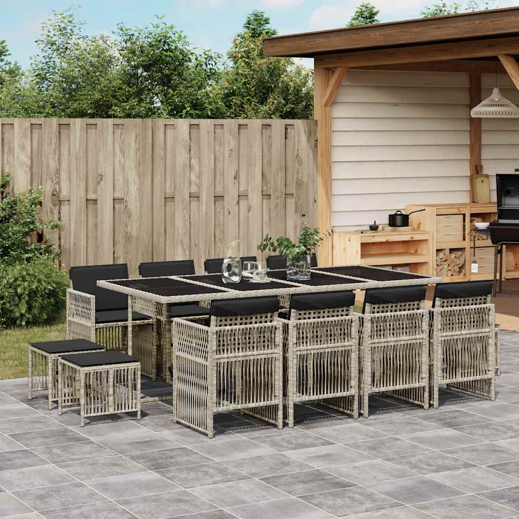 13 Piece Garden Dining Set with Cushions Light Grey Poly Rattan