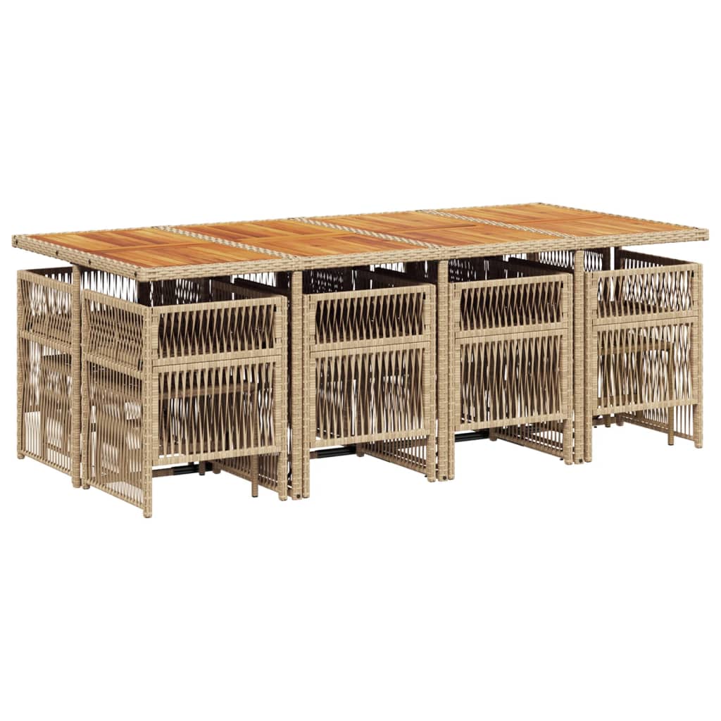 13 Piece Garden Dining Set with Cushions Beige Poly Rattan