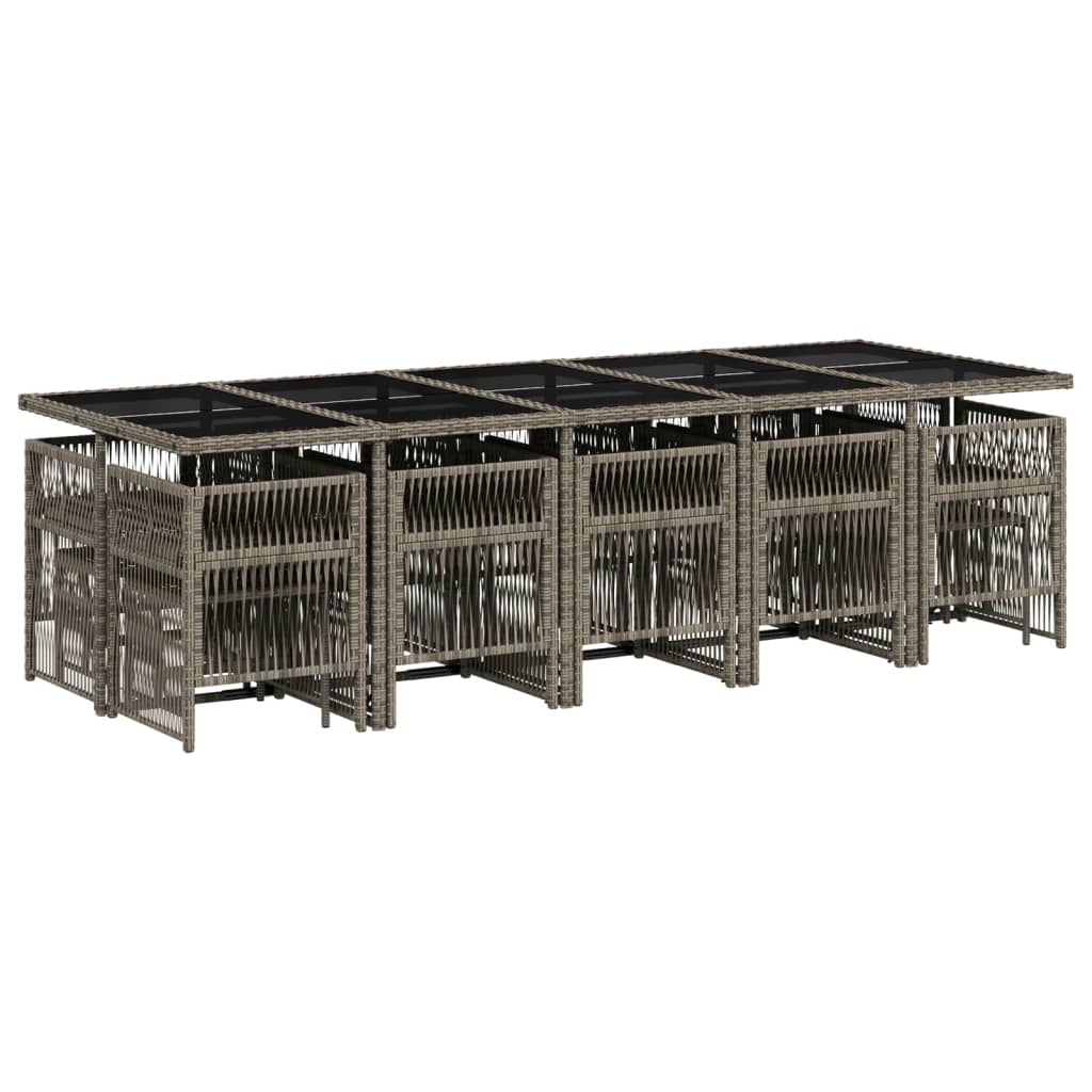 15 Piece Garden Dining Set with Cushions Grey Poly Rattan