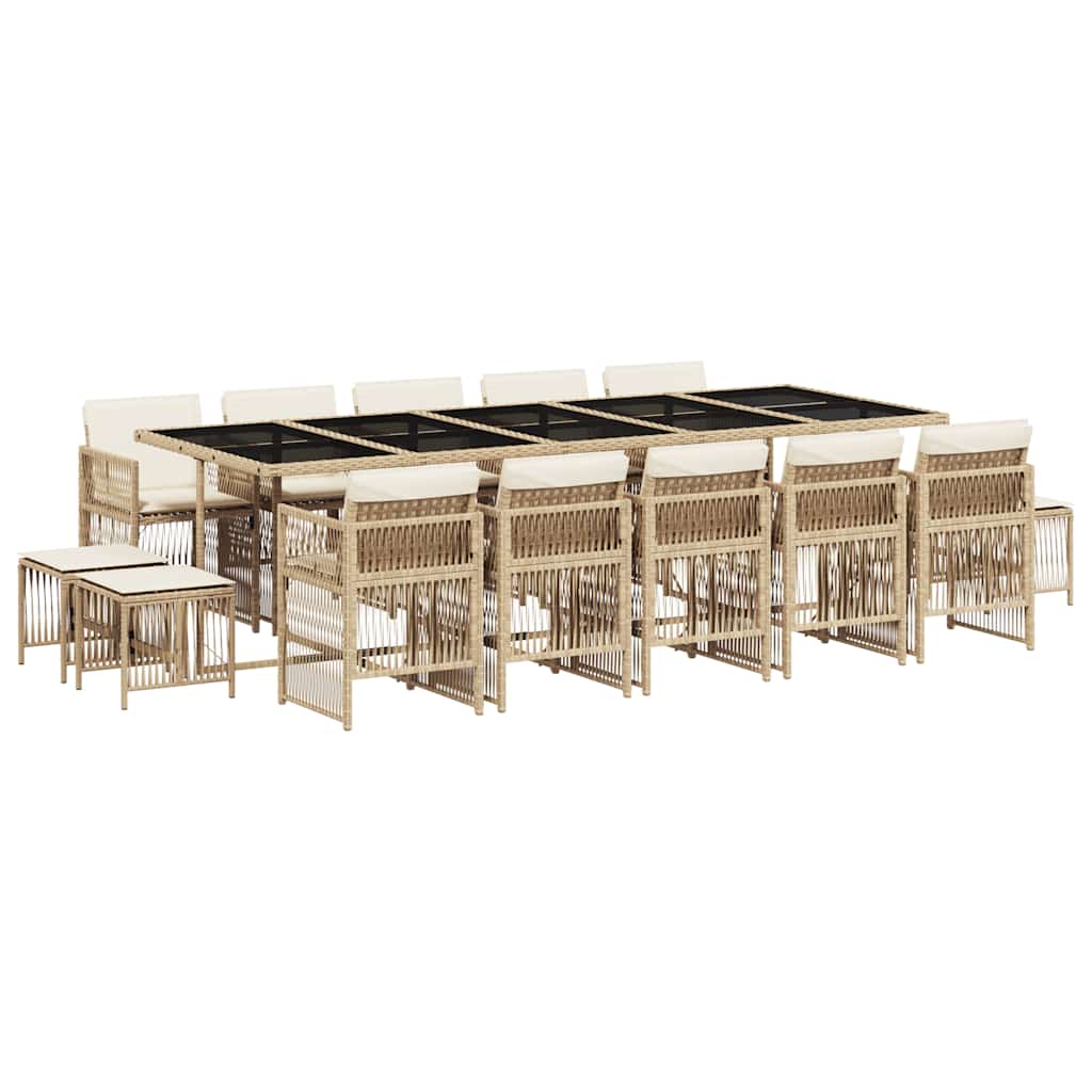 15 Piece Garden Dining Set with Cushions Beige Poly Rattan