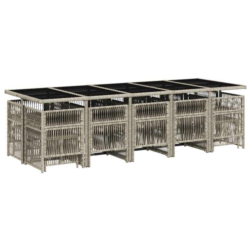 15 Piece Garden Dining Set with Cushions Light Grey Poly Rattan