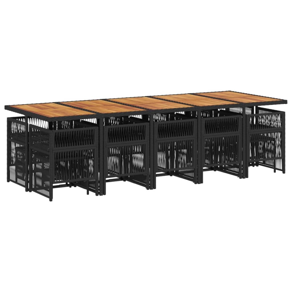 15 Piece Garden Dining Set with Cushions Black Poly Rattan