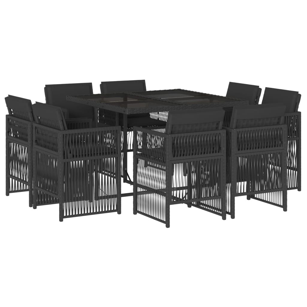 9 Piece Garden Dining Set with Cushions Black Poly Rattan