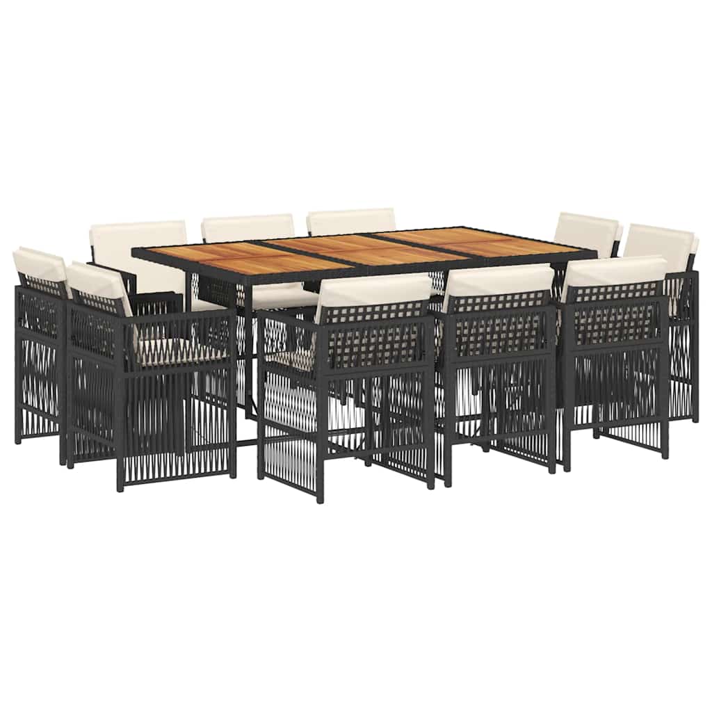 11 Piece Garden Dining Set with Cushions Black Poly Rattan