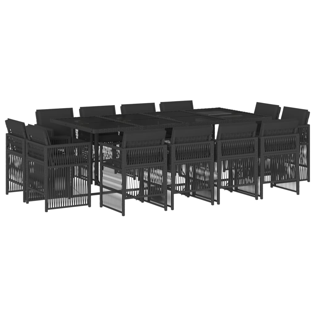 13 Piece Garden Dining Set with Cushions Black Poly Rattan