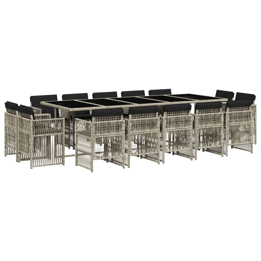 15 Piece Garden Dining Set with Cushions Light Grey Poly Rattan