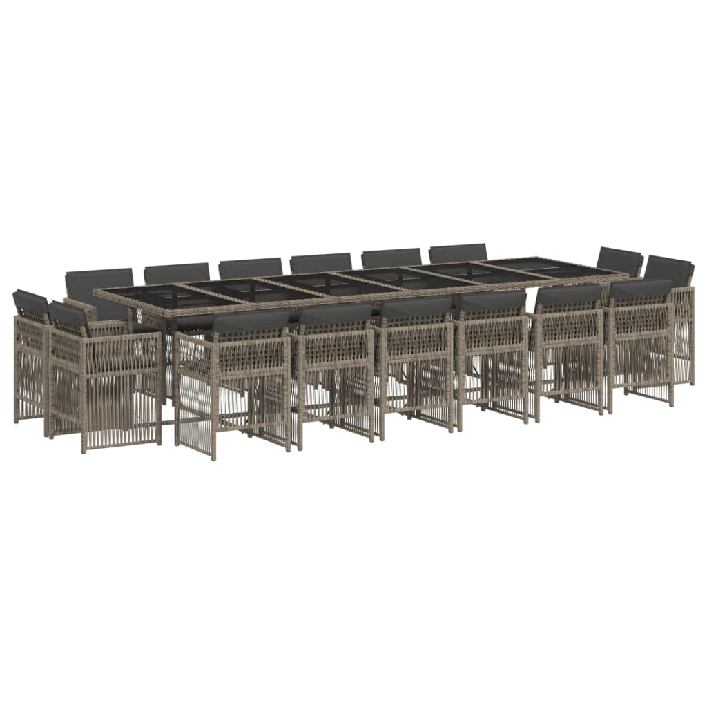 17 Piece Garden Dining Set with Cushions Grey Poly Rattan