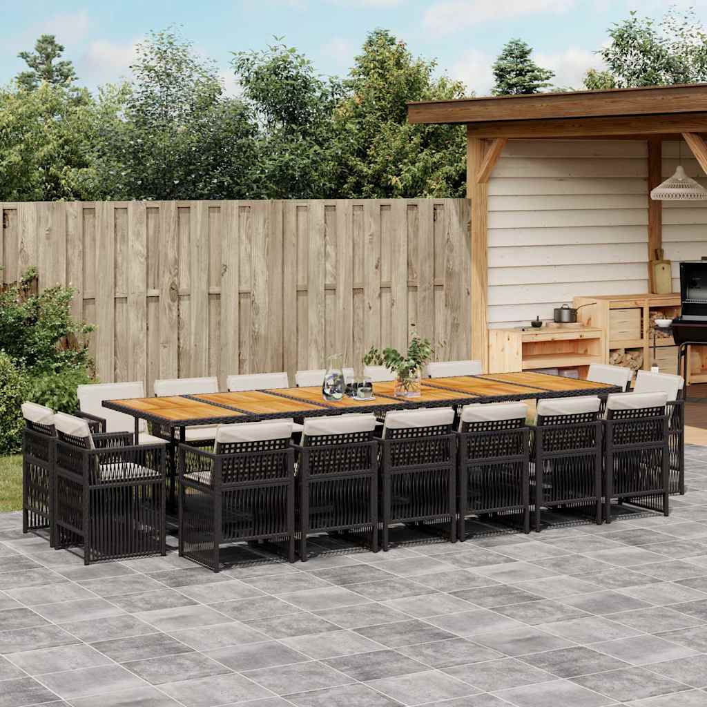 17 Piece Garden Dining Set with Cushions Black Poly Rattan