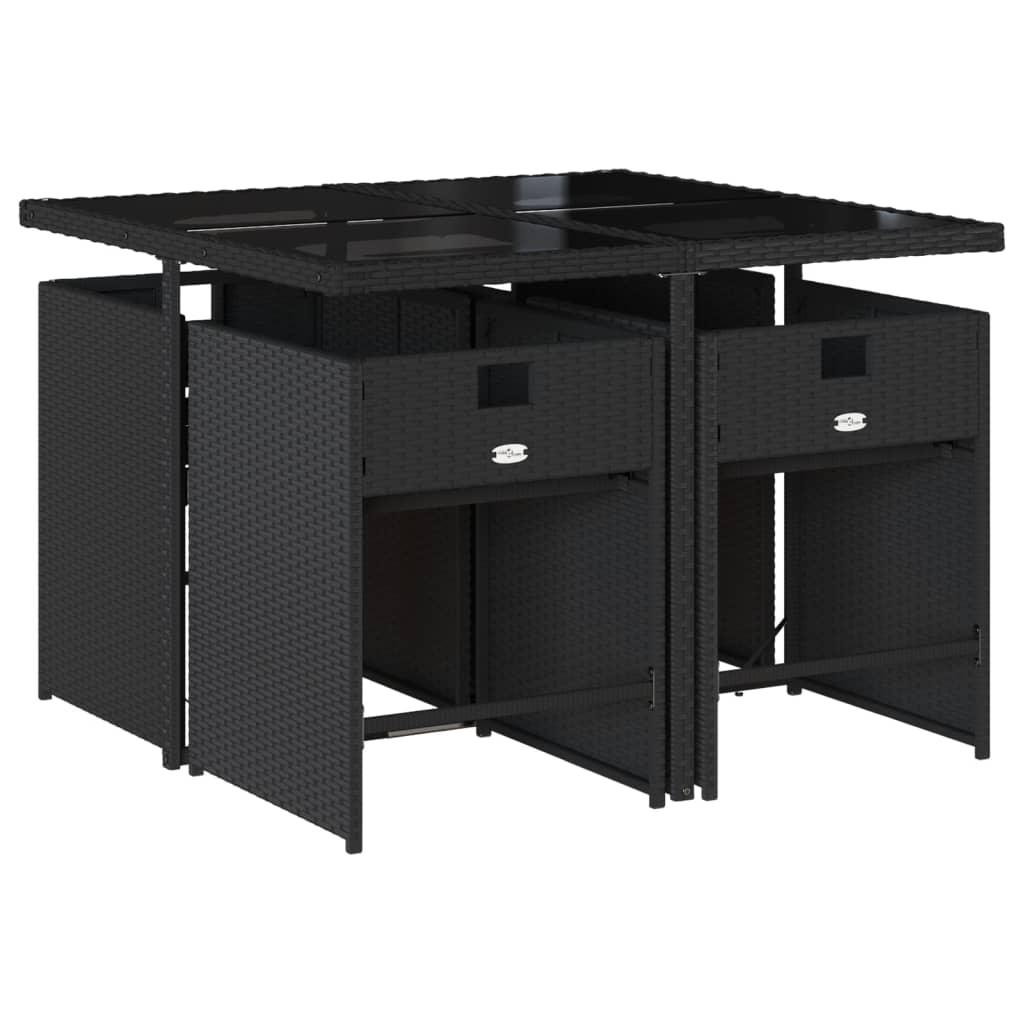 5 Piece Garden Dining Set with Cushions Black Poly Rattan