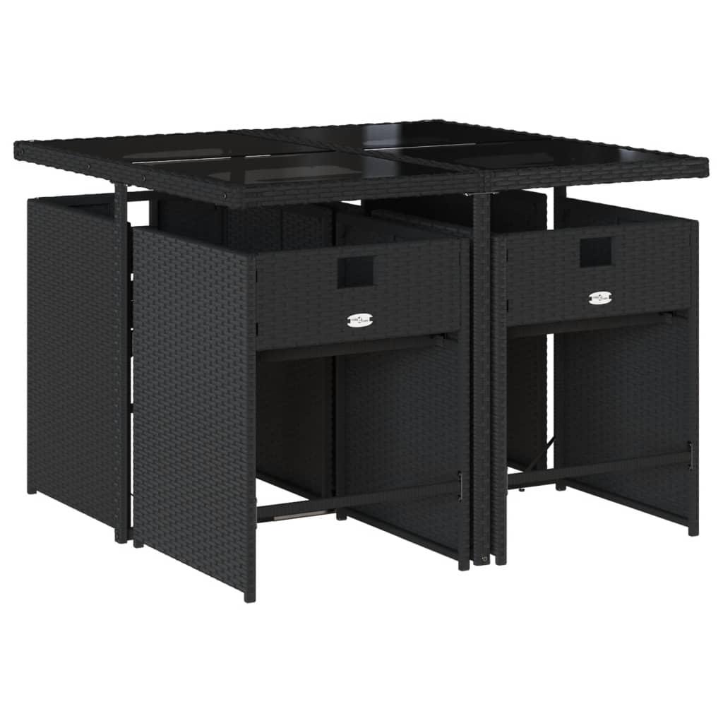 5 Piece Garden Dining Set with Cushions Black Poly Rattan