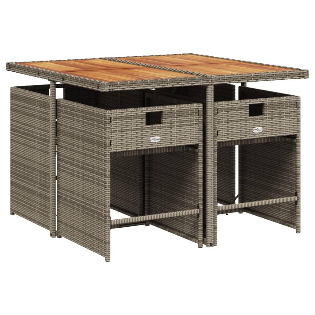 5 Piece Garden Dining Set with Cushions Grey Poly Rattan