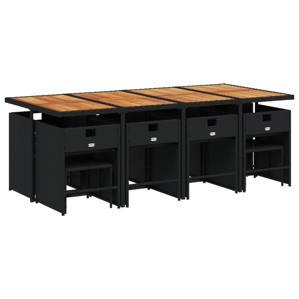 9 Piece Garden Dining Set with Cushions Black Poly Rattan