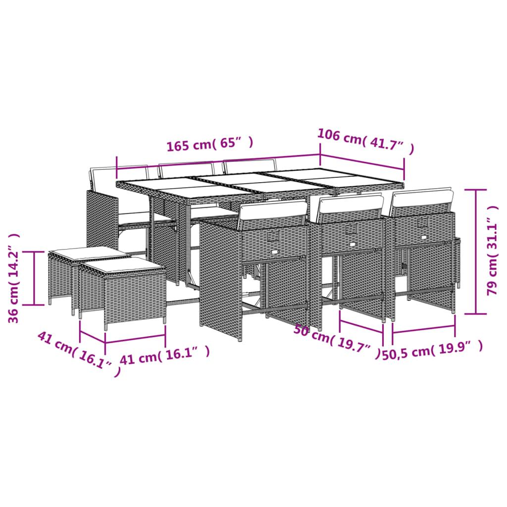 11 Piece Garden Dining Set with Cushions Grey Poly Rattan