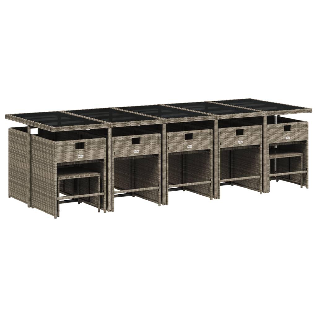 15 Piece Garden Dining Set with Cushions Grey Poly Rattan