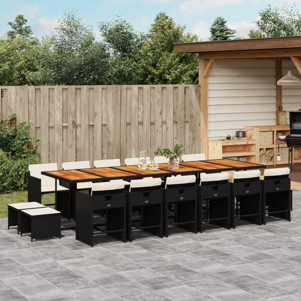 17 Piece Garden Dining Set with Cushions Black Poly Rattan