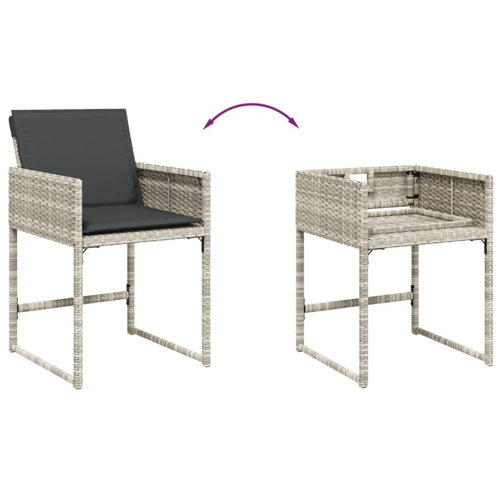 5 Piece Garden Dining Set with Cushions Light Grey Poly Rattan