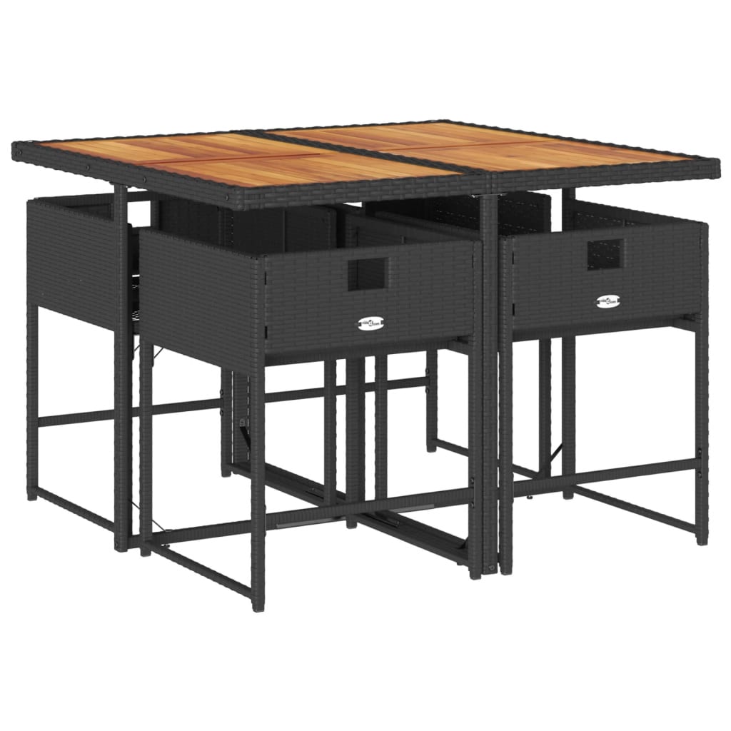 5 Piece Garden Dining Set with Cushions Black Poly Rattan