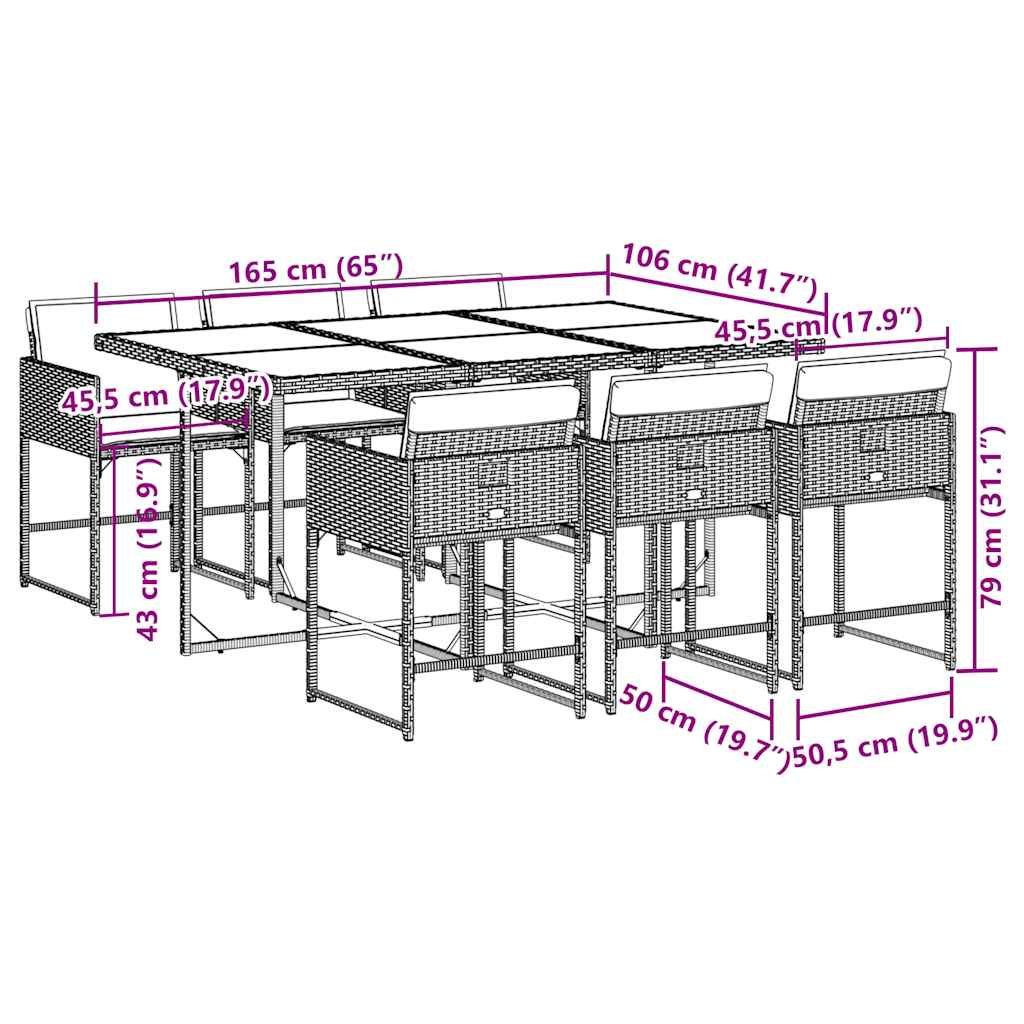 7 Piece Garden Dining Set with Cushions Grey Poly Rattan