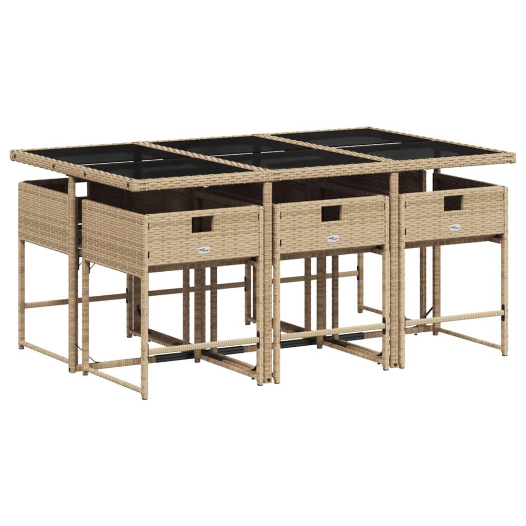 7 Piece Garden Dining Set with Cushions Mix Beige Poly Rattan