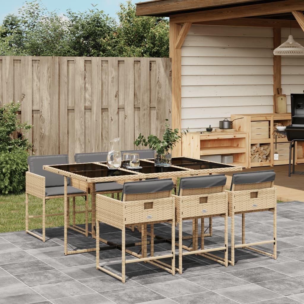 7 Piece Garden Dining Set with Cushions Mix Beige Poly Rattan