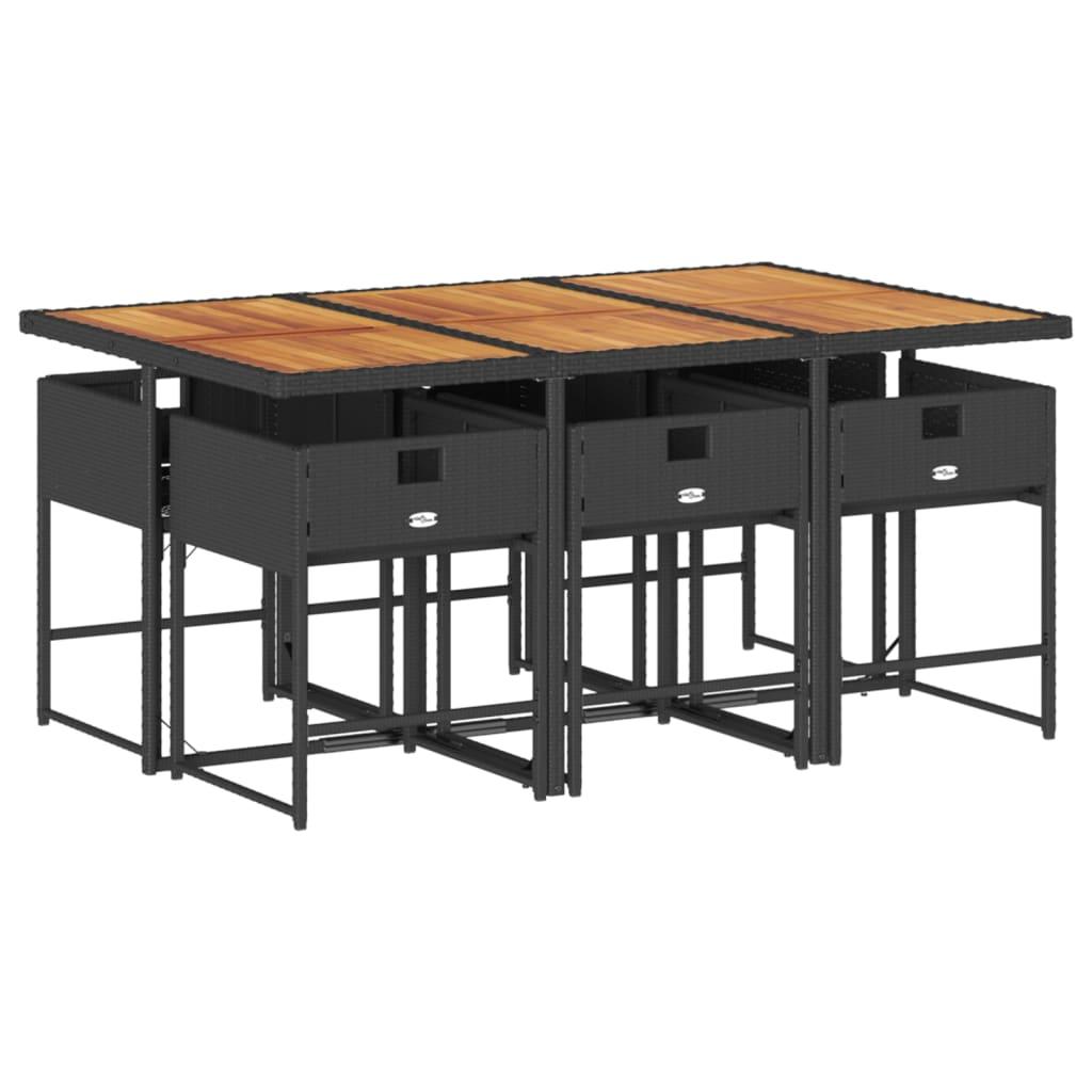 7 Piece Garden Dining Set with Cushions Black Poly Rattan