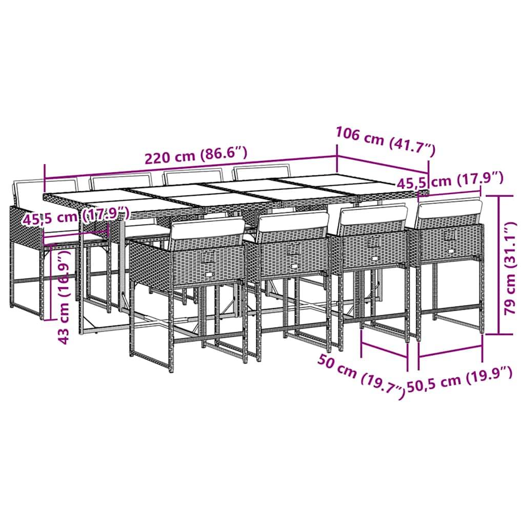 9 Piece Garden Dining Set with Cushions Grey Poly Rattan