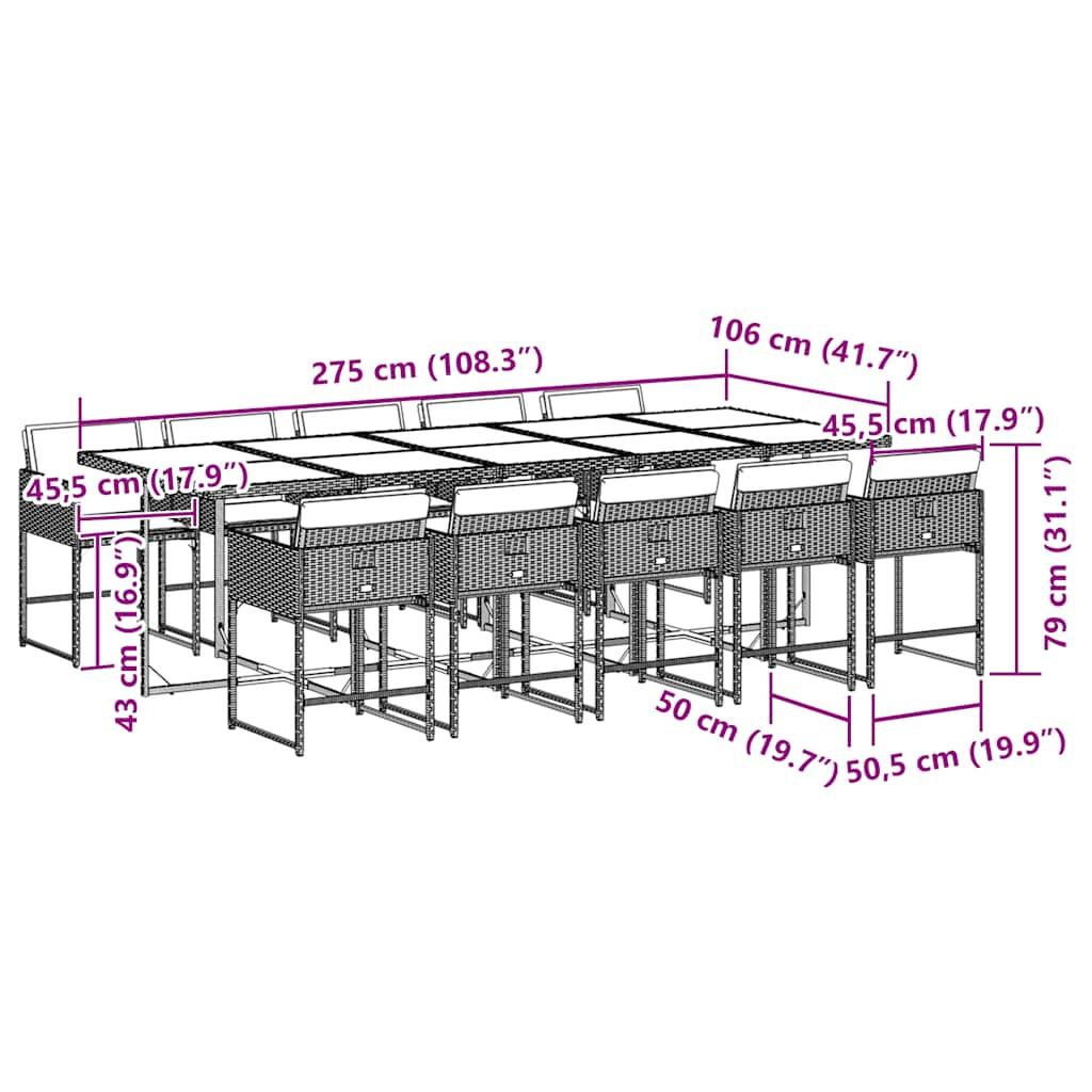 11 Piece Garden Dining Set with Cushions Grey Poly Rattan