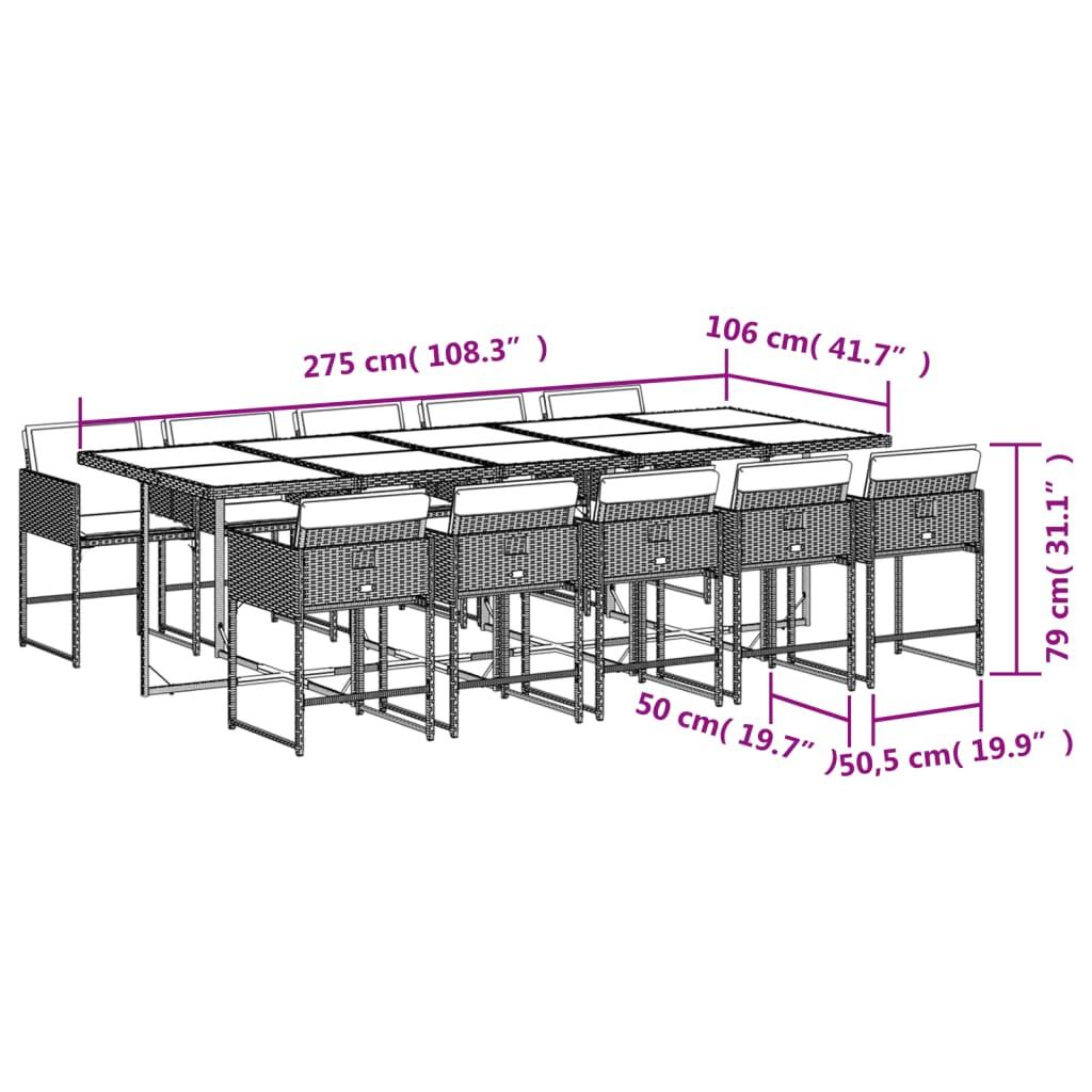 11 Piece Garden Dining Set with Cushions Light Grey Poly Rattan