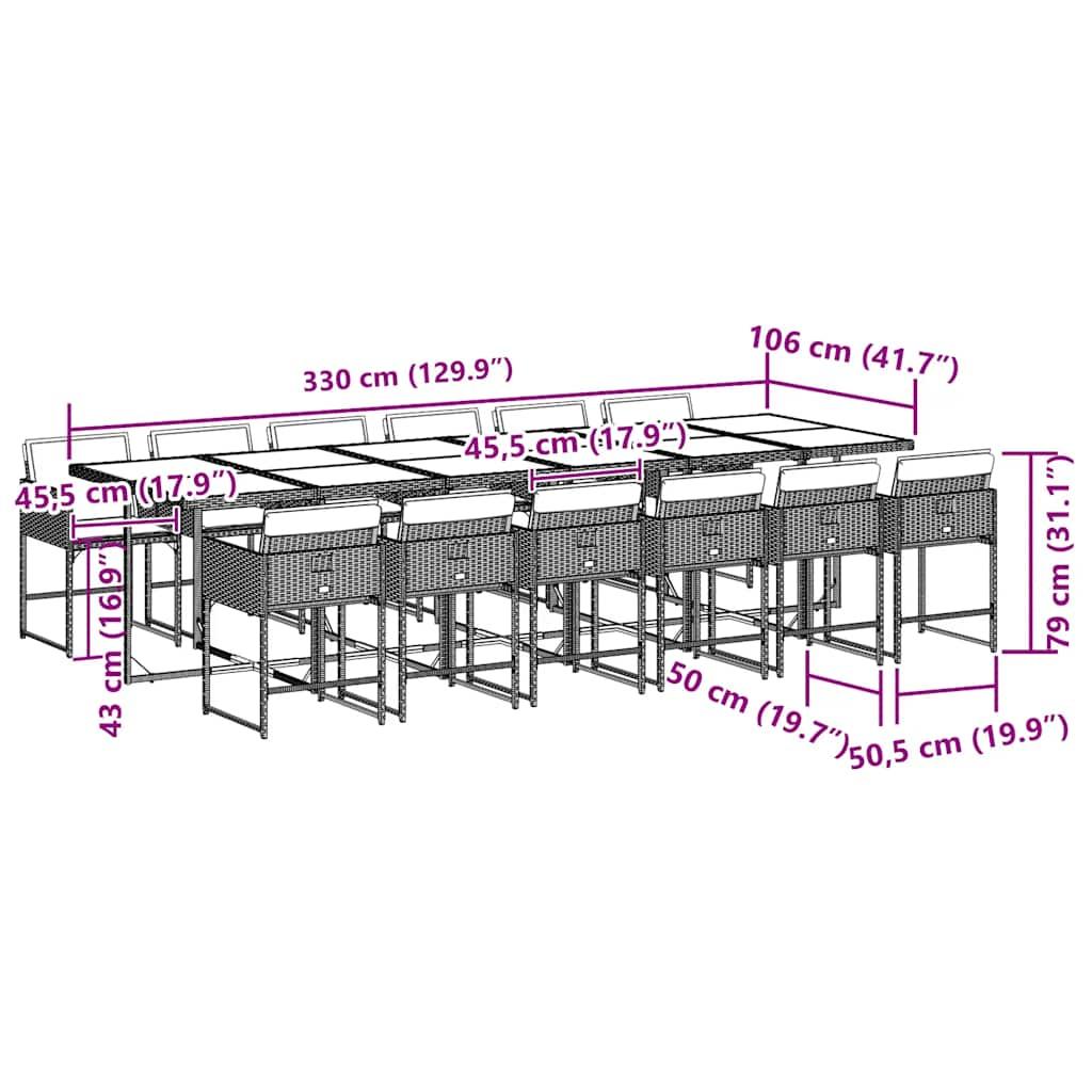 13 Piece Garden Dining Set with Cushions Grey Poly Rattan