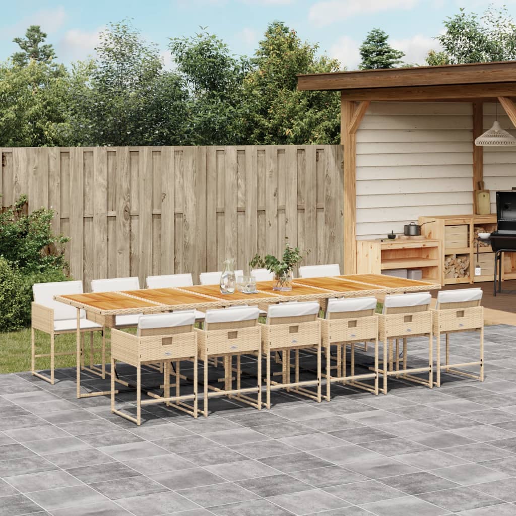 13 Piece Garden Dining Set with Cushions Beige Poly Rattan