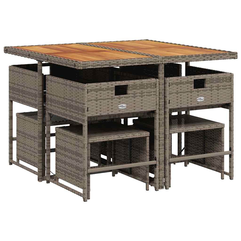 9 Piece Garden Dining Set with Cushions Grey Poly Rattan