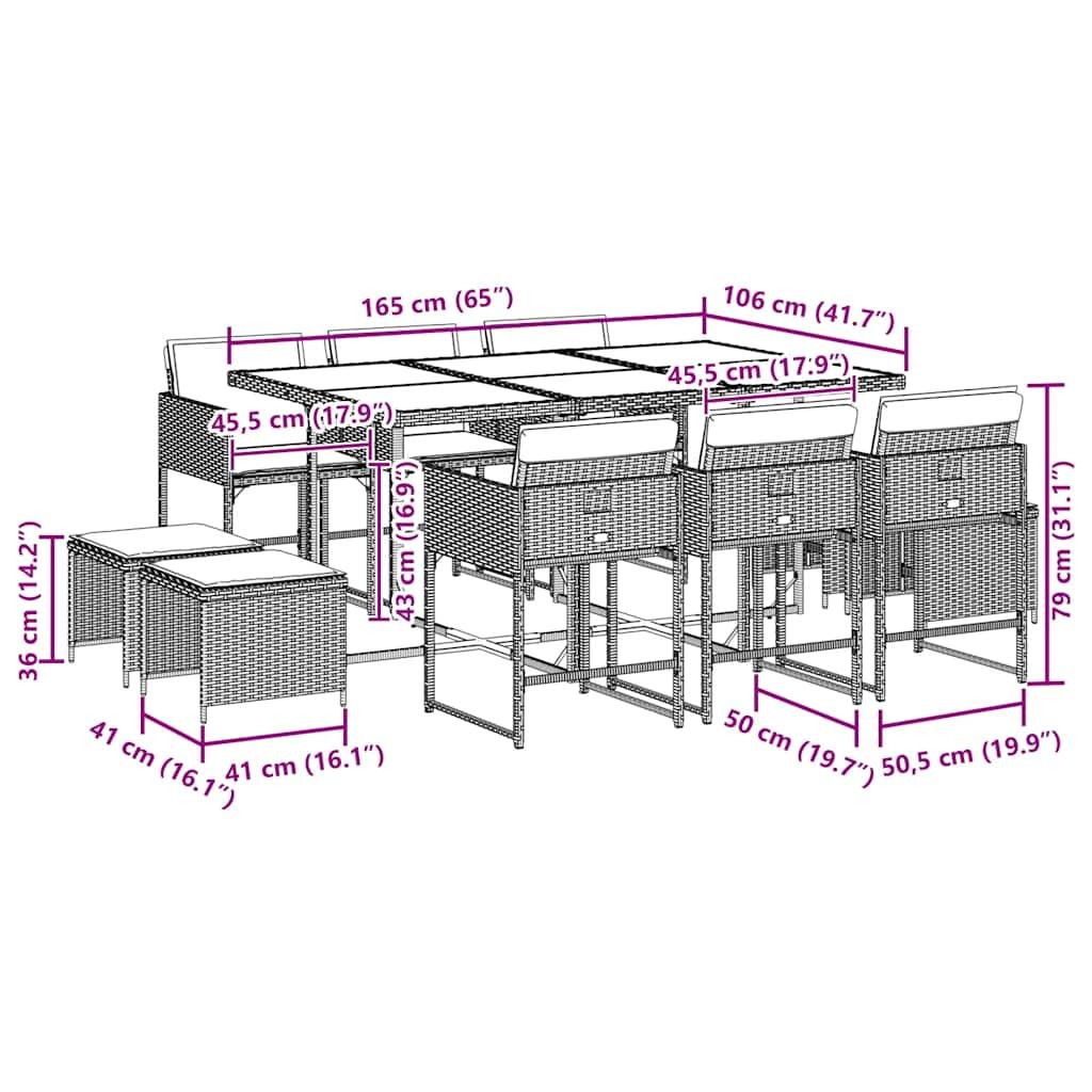 11 Piece Garden Dining Set with Cushions Black Poly Rattan