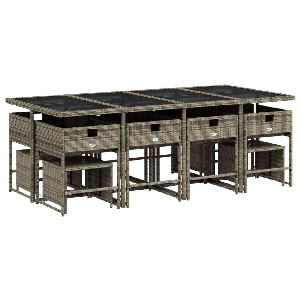 13 Piece Garden Dining Set with Cushions Grey Poly Rattan