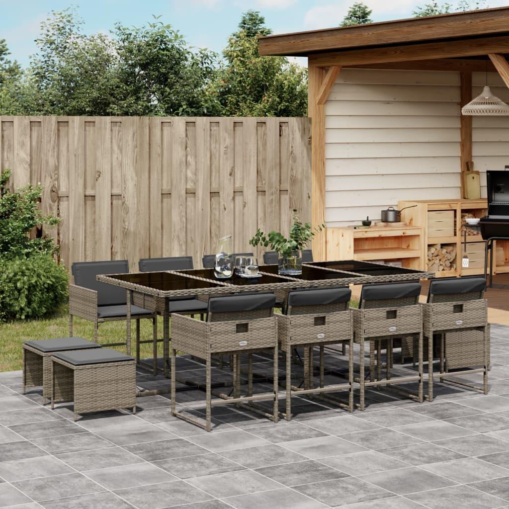 13 Piece Garden Dining Set with Cushions Grey Poly Rattan