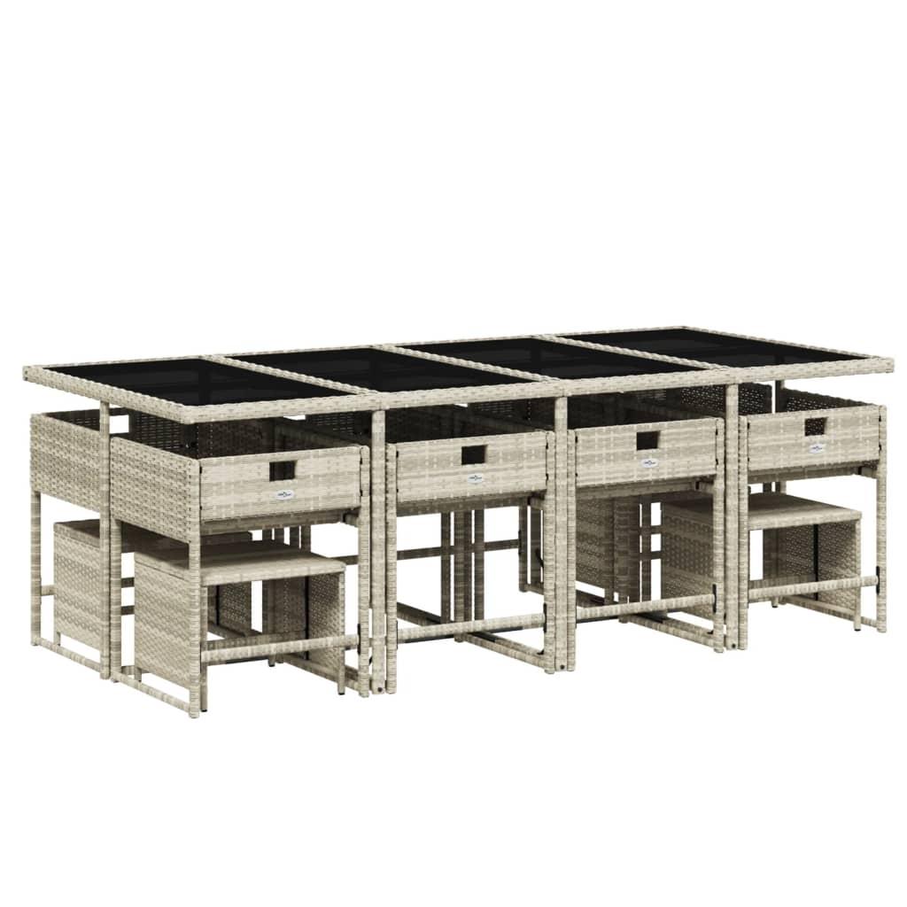 13 Piece Garden Dining Set with Cushions Light Grey Poly Rattan