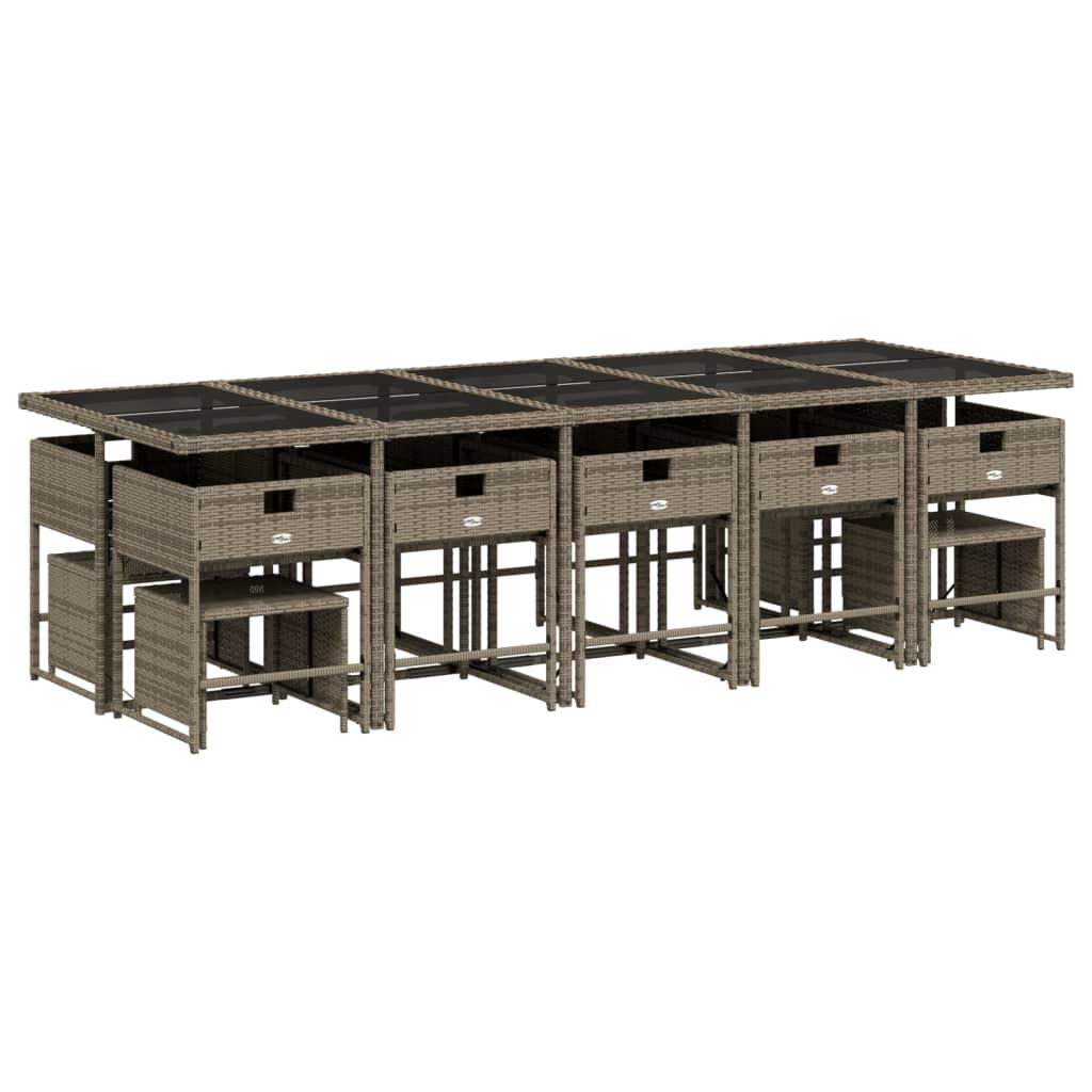 15 Piece Garden Dining Set with Cushions Grey Poly Rattan