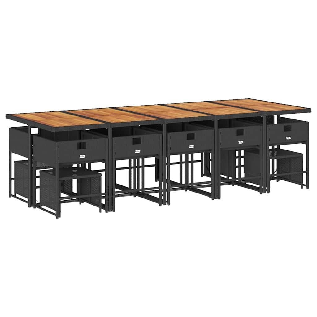 15 Piece Garden Dining Set with Cushions Black Poly Rattan