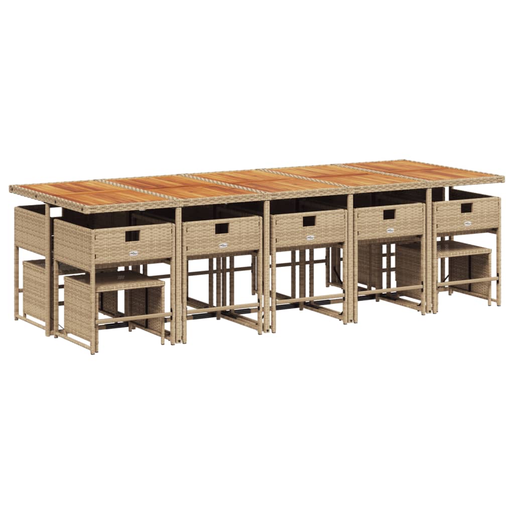 15 Piece Garden Dining Set with Cushions Beige Poly Rattan