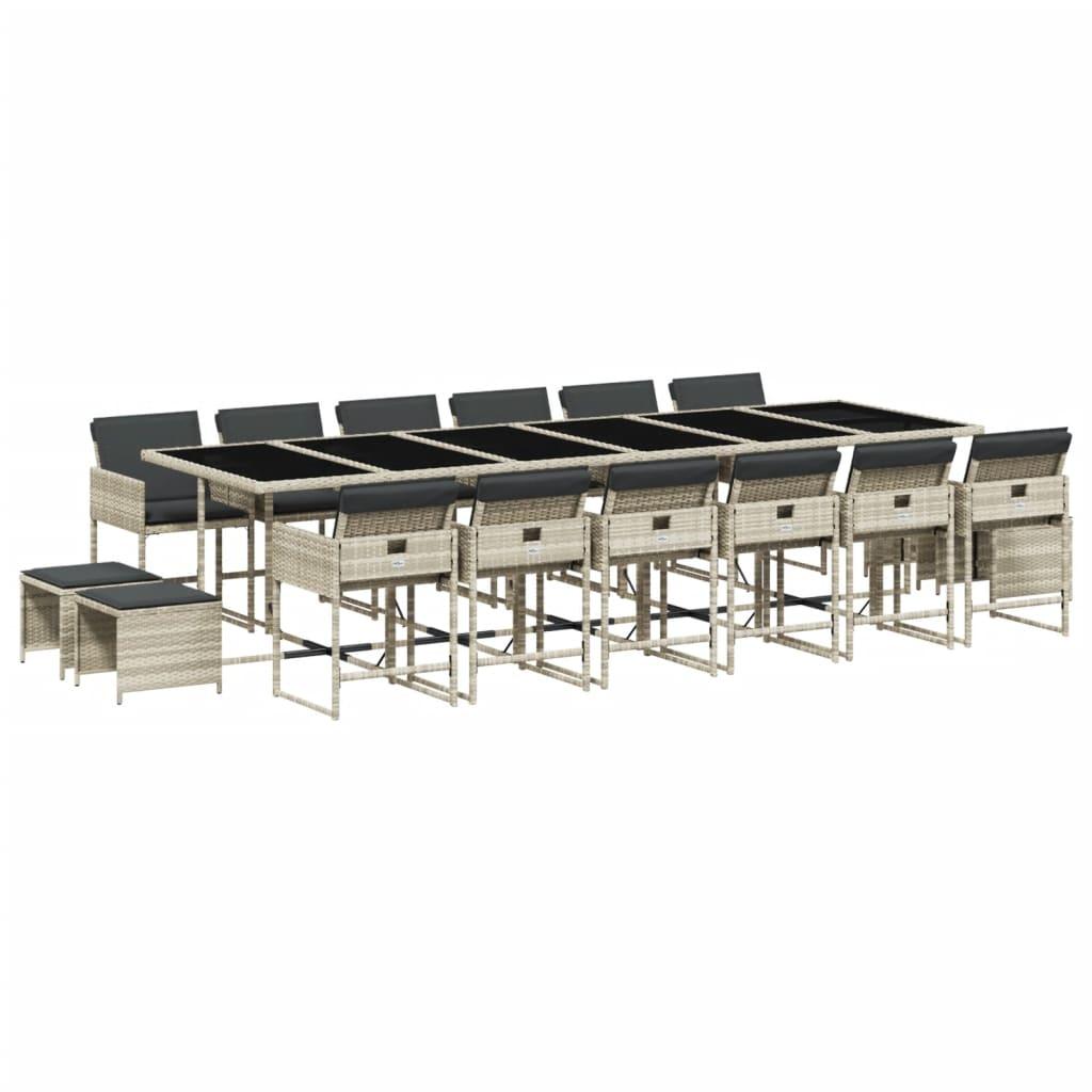 17 Piece Garden Dining Set with Cushions Light Grey Poly Rattan