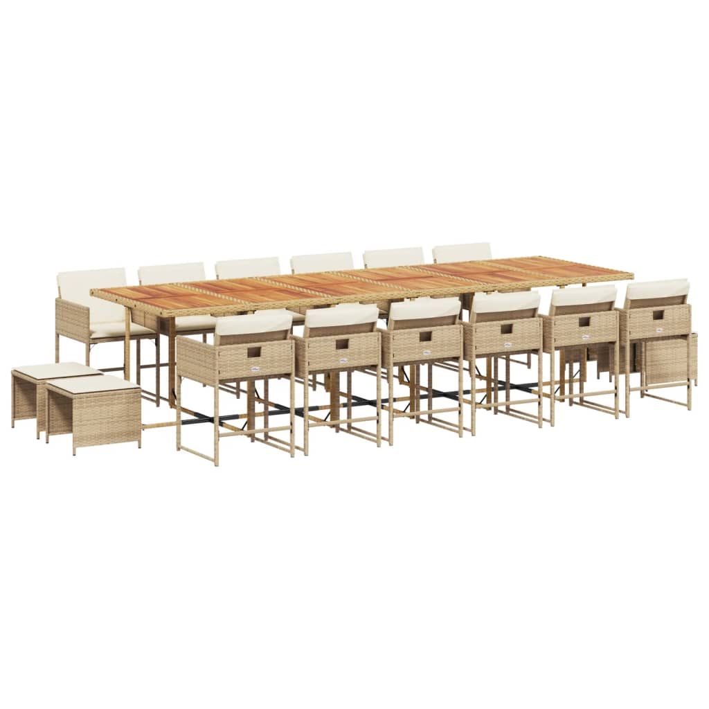 17 Piece Garden Dining Set with Cushions Beige Poly Rattan