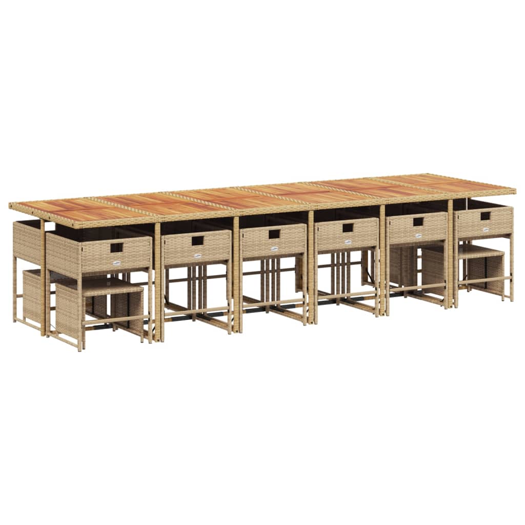 17 Piece Garden Dining Set with Cushions Beige Poly Rattan